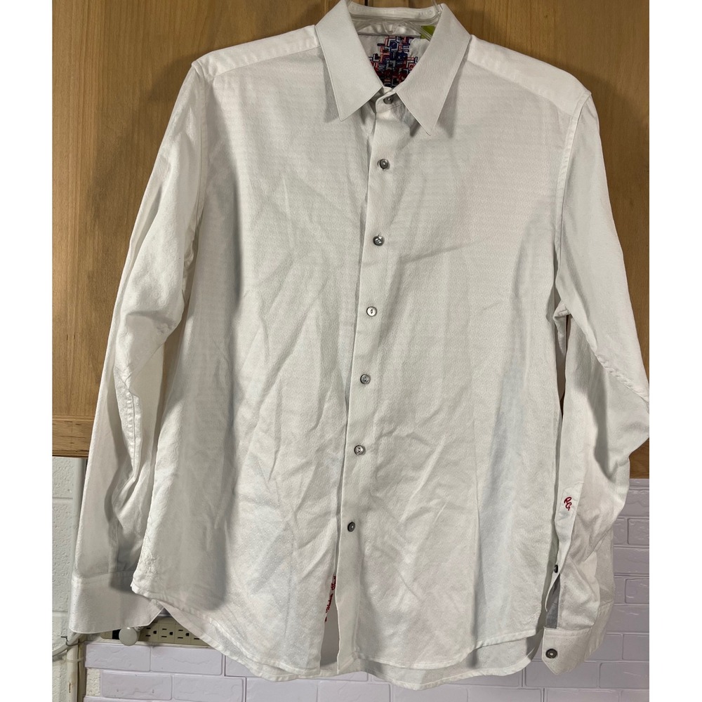 Robert Graham Button Down Shirt Mens Large White Jacquard Long Sleeve